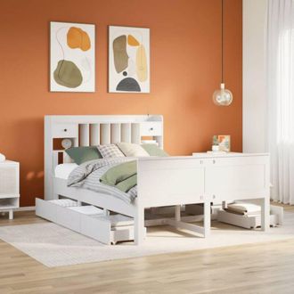vidaXL Vidaxl - Cama Con Estanter&iacute;a Sin Colch&oacute;n Madera Maciza Blanca 140x200 Cm