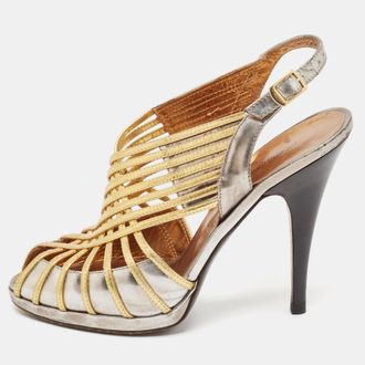 Roberto Cavalli Silver/gold Leather Strappy Slingback Sandals