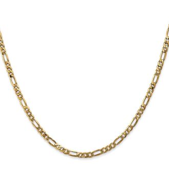Diamond2Deal 14k Yellow Gold 3mm Flat Figaro Chain Necklace