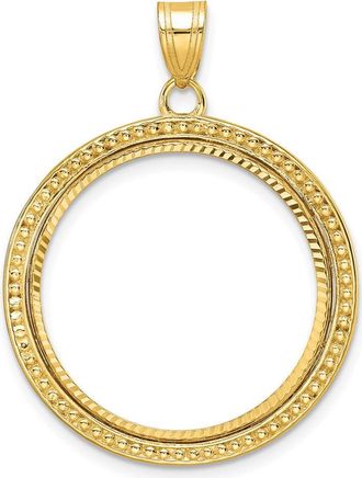 Diamond2Deal 14k Yellow Gold Beaded and Diamond-cut 22.0mm Prong Coin Bezel Pendant