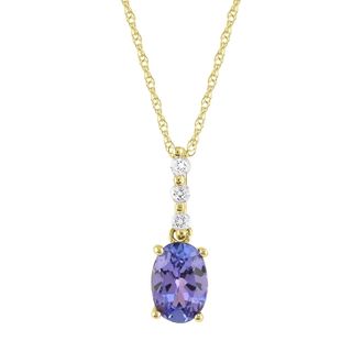 Diamond2Deal 10K Yellow Gold Tanzanite and Diamond Pendant Necklace 18