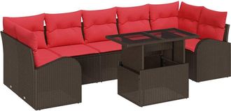 vidaXL Conjunto De Sof&aacute; De Jard&iacute;n 8 Uds. Marr&oacute;n Rattan De Poli&eacute;ster Vidaxl