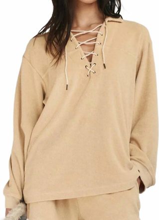 The Great. Micro Terry Lace Up Tunic In Beige