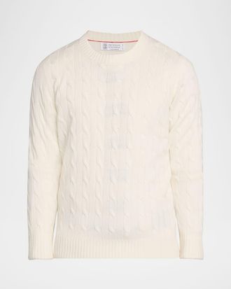 Brunello Cucinelli Men & apos;s Cashmere Cable Knit Crewneck Sweater