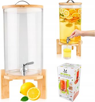 OEM Tarro De Cristal De 10 Litros + Tapa De Madera De Bamb&uacute; + Grifo De Acero Inoxidable + Soporte De Madera