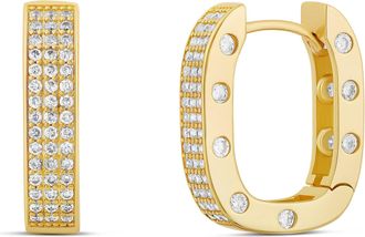 SHYMI Chunky Pav&eacute; Horseshoe Hoop Earrings - 14K Gold Filled, Rhodium Plated, Cubic Zirconia Detailing, Day to Night