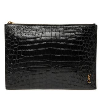 Saint Laurent Pre-owned Saint Laurent Croc Embossed Leather Tiny Monogram Zipped Tablet Holder Ladies PNEP4DKPMFS0V3OD