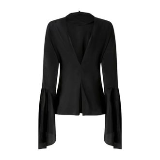 Pinko Blazers, female, Black, Size: M Crepe de Chine Blouse with Rear Neckline