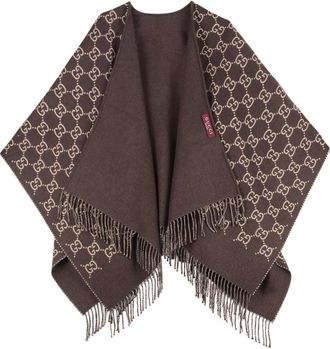 Gucci Jassen, Dames, Bruin, ONE Size, Wol, Wollen Jacquard Cape met Franje