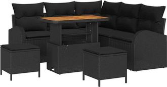 vidaXL Conjunto De Sof&aacute; De Jard&iacute;n Con Coj&iacute;n Con Almohada 8 Pcs Negro Vidaxl