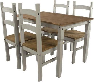 Core 10 Core Products - Corona Rectangular Large Dining Table and 4 Chair Set - Pine - 150 x 75 x 75 cm - Grey Wax/Antique Waxed Pine
