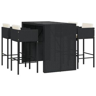 Berkfield Home 5 Piece Garden Bar Set with Cushions Black Poly Rattan