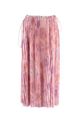 Balenciaga Pink Floral Pleated Skirt with Drawstring Waist Detail Size S