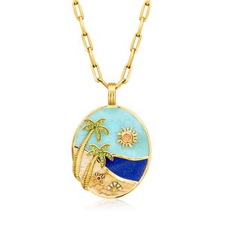 Ross-Simons Multi-Gemstone Beach Pendant Paper Clip Link Necklace in 18kt Gold Over Sterling