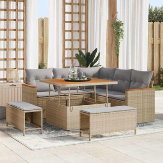 vidaXL Conjunto De Sof&aacute; De Jard&iacute;n Con Coj&iacute;n 8 Pcs Beige Polirat&aacute;n Vidaxl