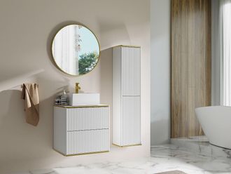 Vente-Unique Colonna bagno sospesa con scanalature con profilo dorato - Bianco - H140 cm - KELIZA
