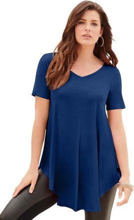 Roaman's Plus Size Ultra Drape V Neck Swing Tunic Top in Evening Blue at Nordstrom, Size 12
