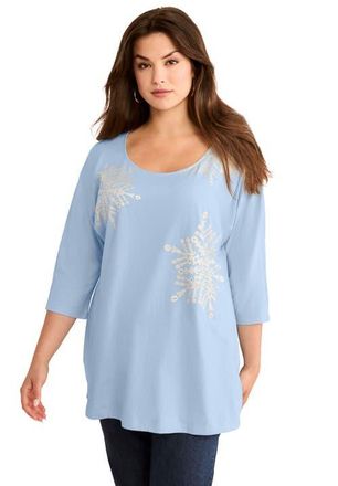 Roaman's Three Quarter Sleeve Embellished Tunic in Blue Sparkle Snowflakes at Nordstrom, Size 44
