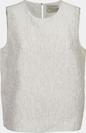 Mary Katrantzou Off-White Alphabet Jacquard Crepe Sleeveless Top