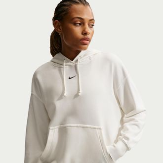 Nike Womens Phoenix Fleece Oversized Pullover Basketball Hoodie in White | HV8101-133