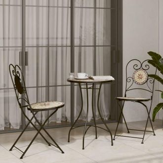 vidaXL Set da Bistrot con Mosaico Terracotta e Bianco Ferro e Ceramica vidaXL