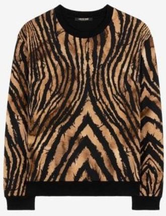 Roberto Cavalli Animal-Print Cotton Crewneck Sweatshirt, Size X-Small