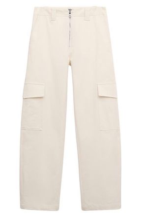 Mango Straight Leg Stretch Cotton Cargo Pants in Ecru at Nordstrom, Size 4