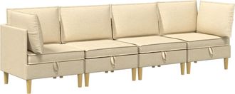 vidaXL Juego De Sof&aacute; Modular Con Almacenamiento 4 Uds. Crema Tela Vidaxl