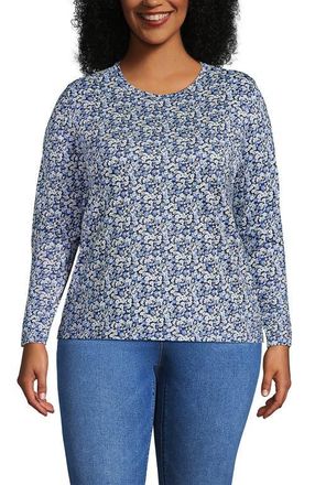 Lands End Supima Cotton Long Sleeve Crewneck T-Shirt in Navy/clear Blue Ditsy Floral at Nordstrom, Size 2X