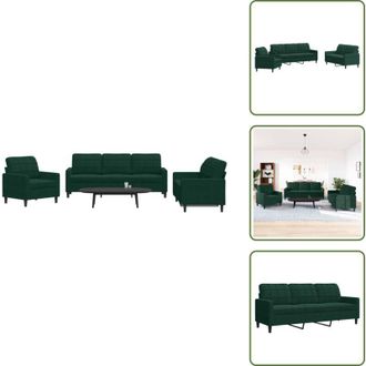 vidaXL The Living Store Set di Divani 3 pz con Cuscini Verde scuro in Velluto - Divano verde scuro