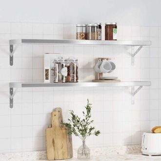 vidaXL Wall Shelves 2 pcs 100x23.5x3 cm Silver Stainless Steel Vidaxl