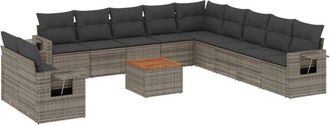 vidaXL Set De Sof&aacute;s De Jard&iacute;n 12 Pzas Con Cojines Rat&aacute;n Sint&eacute;tico Gris Vidaxl