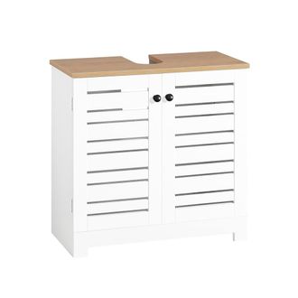 SoBuy Armario lavabo con 2 estantes y 2 puertas madera blanco