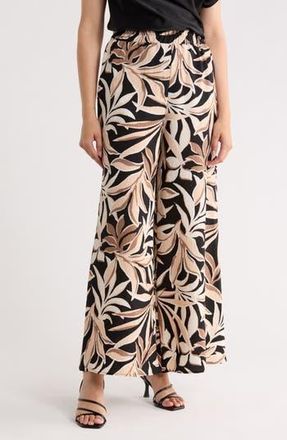 Renee C Leaf Print Wide Leg Pants in Black at Nordstrom Rack, Size X-Large