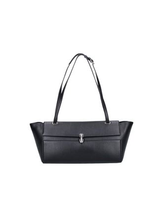 Savette Black Leather Symmetry Trapeze Shoulder Bag