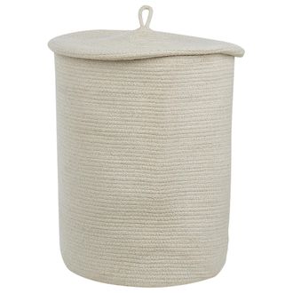Beliani Cesta De Algod&oacute;n Blanco Crema 52 Cm Patr&oacute;n A Rayas Tapa Accesorio Boho Silopi
