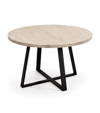 Home Heavenly Mesa comedor redonda extensible beige pata negra 76 x 120-160 x 120 cm