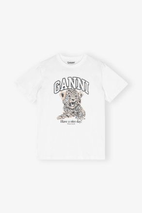 Ganni Mixed White Basic Jersey Leopard Relaxed T-shirt - Size XXS Organic Cotton