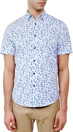 Brooklyn Brigade Slim Fit Falling Floral 4-Way Stretch Performance Short Sleeve Shirt in Blue at Nordstrom, Size Xx-Large
