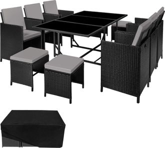 TecTake Conjunto de rat&aacute;n para 6-10 personas, funda impermeable, negro/gris