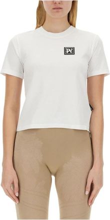 Palm Angels Logo Patch Katoenen T-Shirt - Dames - T-shirts - Wit - M - Katoen - Tops