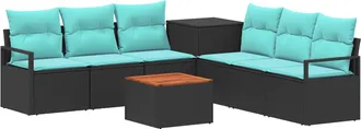 vidaXL Juego De Sof&aacute; 8 Uds. Negro Y Azul Rat&aacute;n Sint&eacute;tico Y Acero Vidaxl