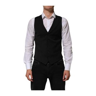 Dolce & Gabbana Suit Vests, male, Black, Size: S Formal Polyester Waistcoat Vest