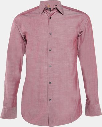 HUGO BOSS Boss By Hugo Boss Maroon Cotton Slim Fit Long Sleeve Shirt
