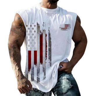 Generic US Flag Tank Top Mens 4th of July Shirt Patriotic USA Sleeveless Graphic Muscle Shirts Summer Workout Gym Funny Tanks Men Long Sleeve Tops Pack White