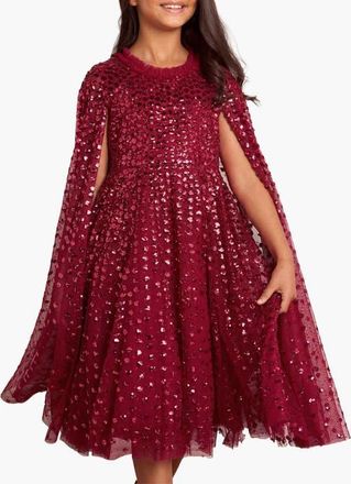 Needle & Thread Raindrop Cape Kids Dress in Red at Nordstrom, Size 11