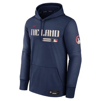 Nike Mens Cleveland Guardians Authentic Collection City Connect Nike Therma MLB Pullover Hoodie in Blue | NAC3160NGUA-HR3