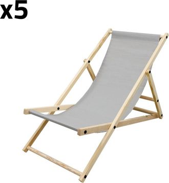 ECD Germany 5x sillas de playa gris claro madera pino tejido oxford carga 120kg