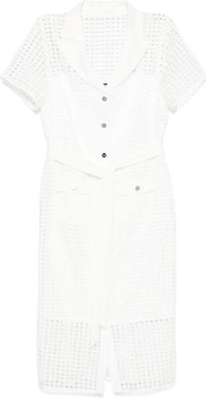 DKNY Beige Kant Midi Jurk - Dames - Casual kleedjes - Wit - L - Polyester - Kleedjes