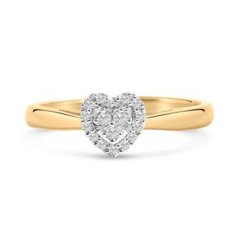 House of Brilliance 10K Yellow Gold 1/10 Diamond Heart and Halo Promise Ring